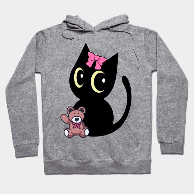 Cute black cat holds a teddy bear Hoodie by Pet Station